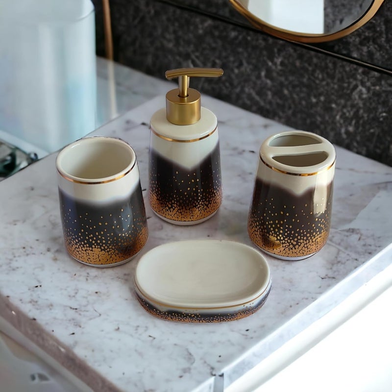 Whizzo Moden Intricate Design Multicolor Luxury Bathroom Accessories Set Ceramic Including 4 Piece Bathroom Accessories Set Soap Dispenser Toothbrush Holder Tumbler Soap Dish 821 Black - Image 3
