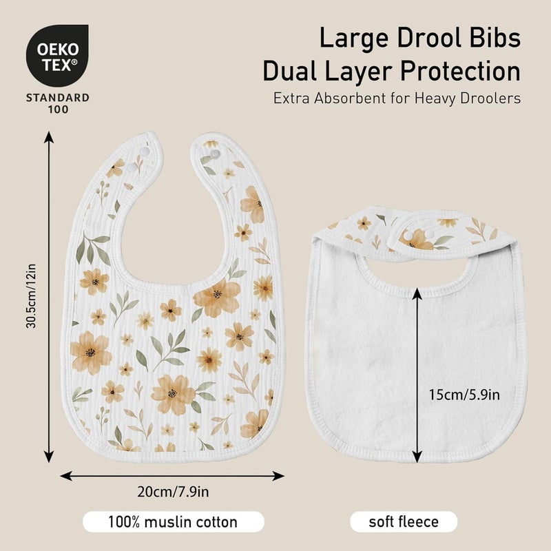 Muslin Drool Bibs for Boys Girls 6 Pack - Adjustable Baby Bibs for Drooling and Teething, Soft Cotton Baby Bandana Bib for Newborn Feeding Essentials (Autumn Flora) - Image 4
