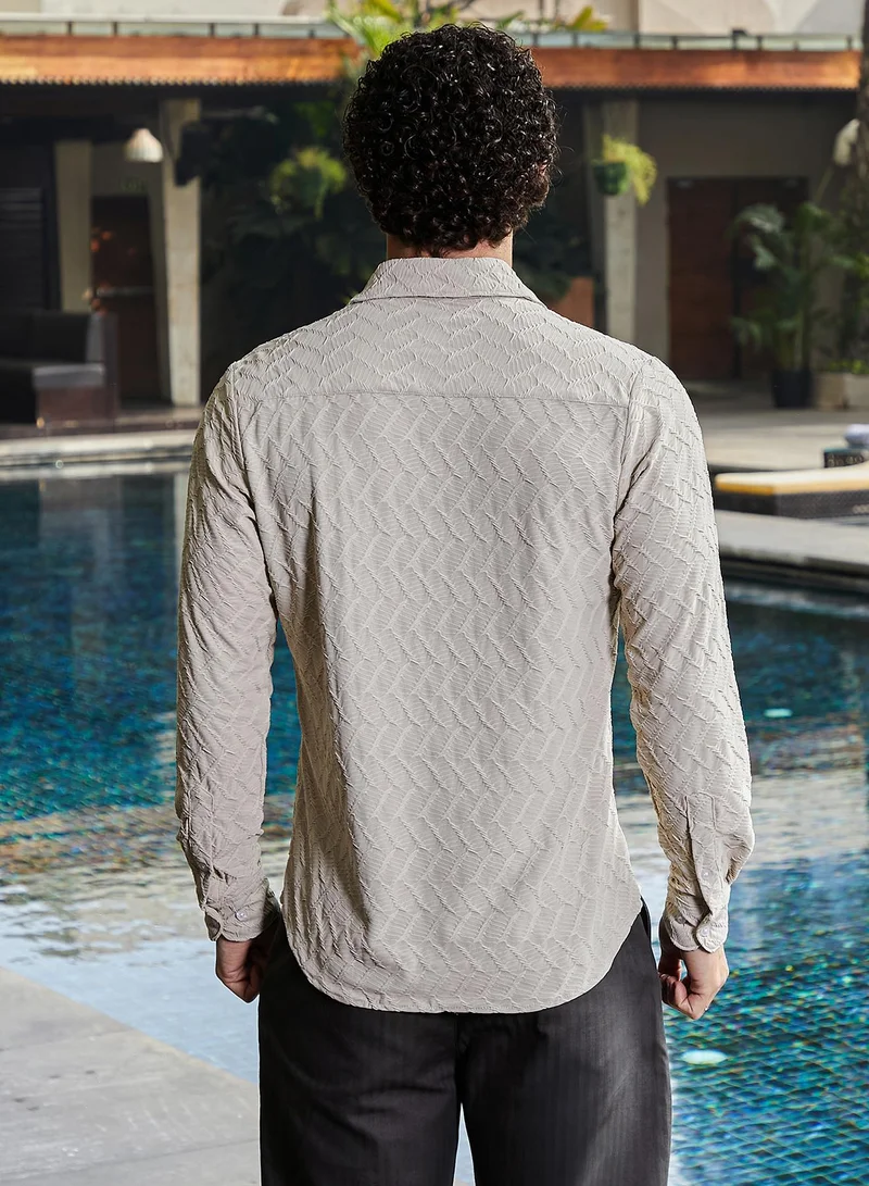 CAHOOT  Men's Cream Beige Herringbone-Tactile Shirt for Men | Best Price UAE