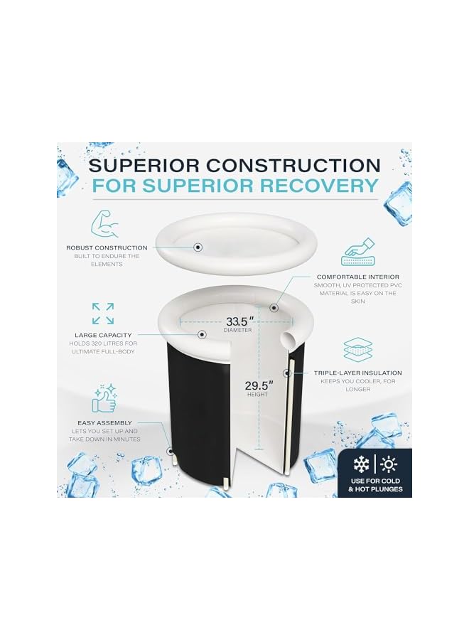 The Bros Ice Bath Recovery Tub Outdoor with 2 Lid, 400L Cold Water Therapy Tub for Recovery and Cold Plunge, 6 Layer Portable Ice Bathtub Pool, 75 * 85CM Freestanding Cold tub for Athletes, Adult - Image 2