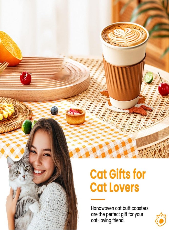 DuoMuo Cat Gifts for Women Decor for Cat Lovers 3PCS Cute Coasters for Drinks Creative Handwoven Drink Coaster Insulation Coffee & Tea Decorative Desktop Table Protector Themed Mom Gifts - Image 4