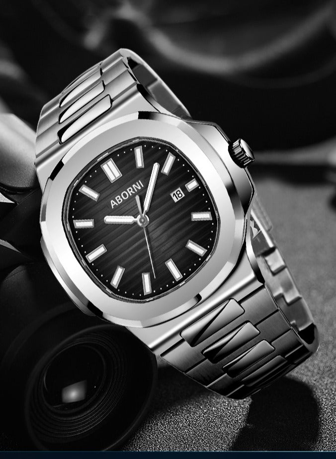 ABORNI Business Casual Men's Watch Lightweight Design Luminous Waterproof Mineral Glass Mirror Stainless Steel Strap - Image 1