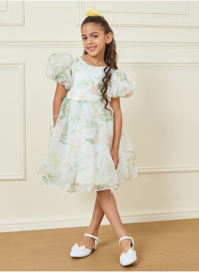 Styli Floral Print Organza A-Line Dress  - Image 1