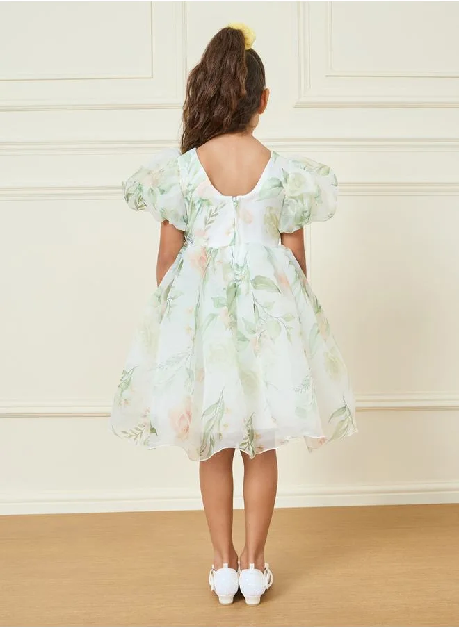 ستايلي Floral Print Organza A-Line Dress