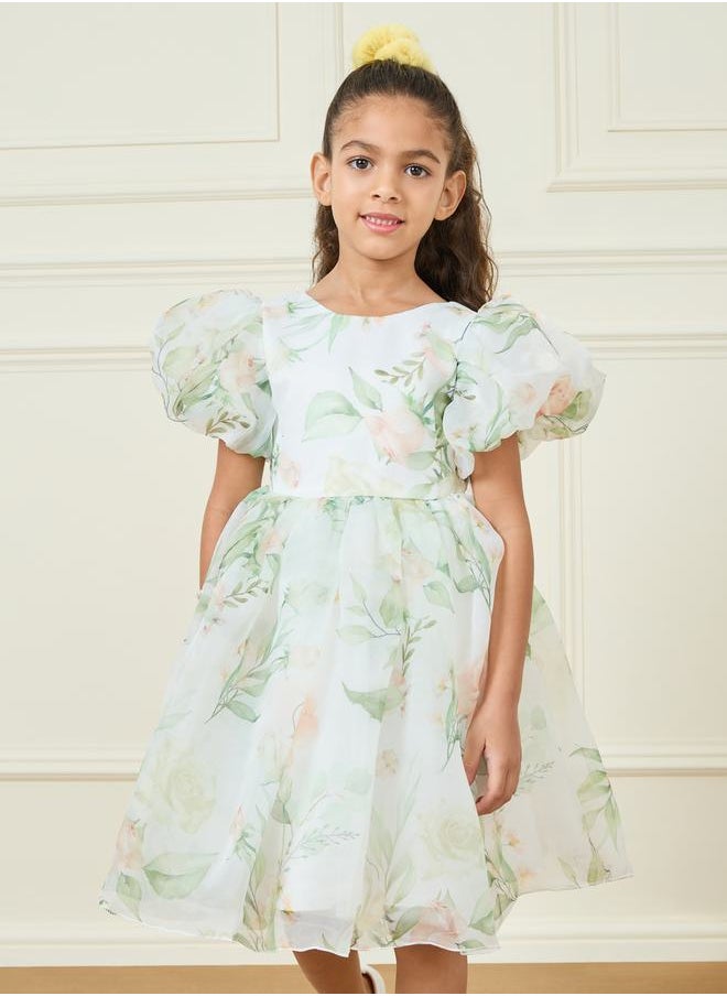 Styli Floral Print Organza A-Line Dress  - Image 2