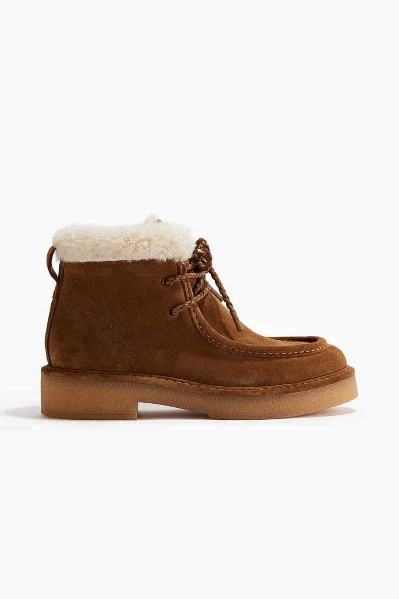 H&M Warm-lined suede lace-up boots