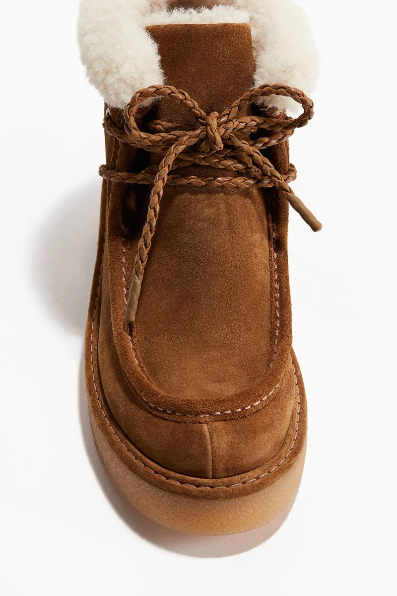 H&M Warm-lined suede lace-up boots