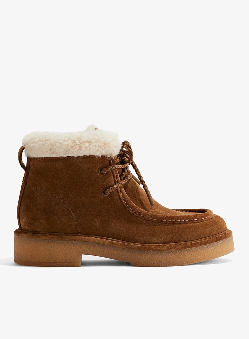 H&M Warm-lined suede lace-up boots