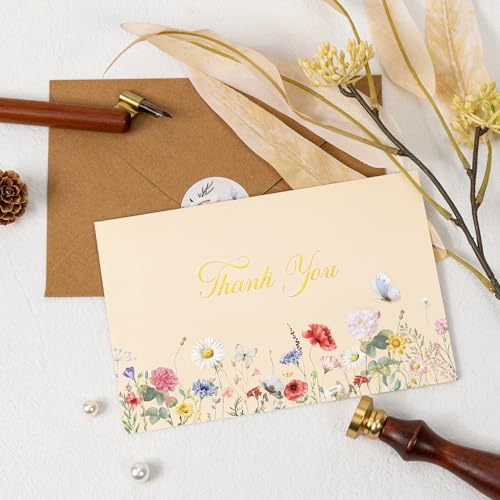 Crisky Vintage Floral Thank You Cards with Envelopes & Stickers 50 Pack Wildflower Thank You Cards Bulk for Birthday, Baby Shower,Bridal Shower, Wedding, Graduation, Business - Image 5