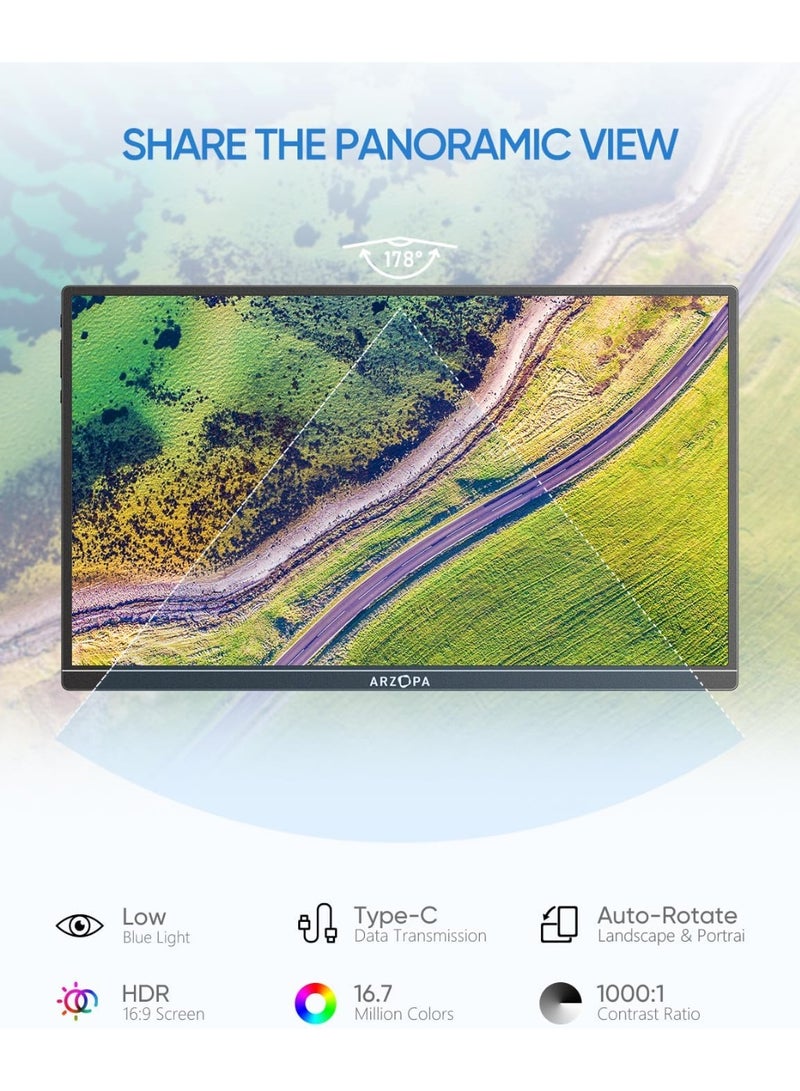 ARZOPA Portable Monitor Kickstand, 14.0" Ultra Slim Portable Laptop Monitor FHD 1080P External Display with Dual Speakers Second Screen for Laptop PC Phone Xbox PS4/5 Switch(With Free Waterproof Monitor Sleeve Bag) - Image 3