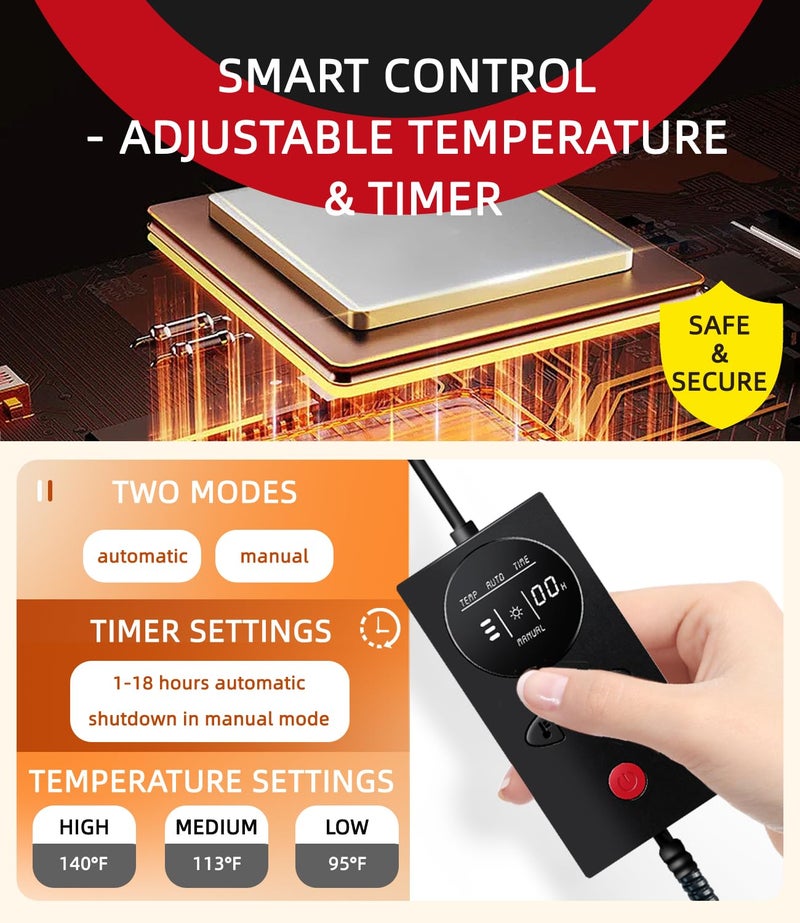 COMOIL Pressure Activated Pet Heating Pad 18 x 15,Gravity Sensing,Automatic or Manual Mode,Heated Dog Bed with Timer,Adjustable Temperature - Image 3
