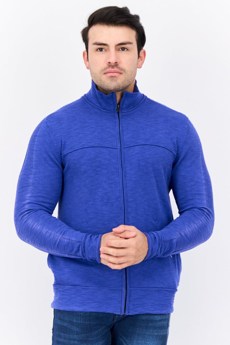 GAS Men Full Zipper Knitted Long Sleeve Sweatshirt, Blue - Image 1