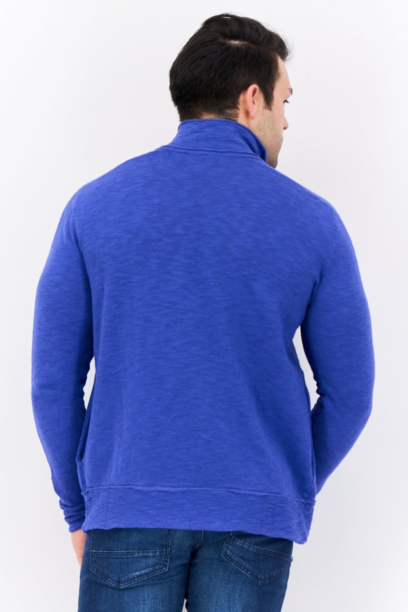 GAS Men Full Zipper Knitted Long Sleeve Sweatshirt, Blue - Image 3