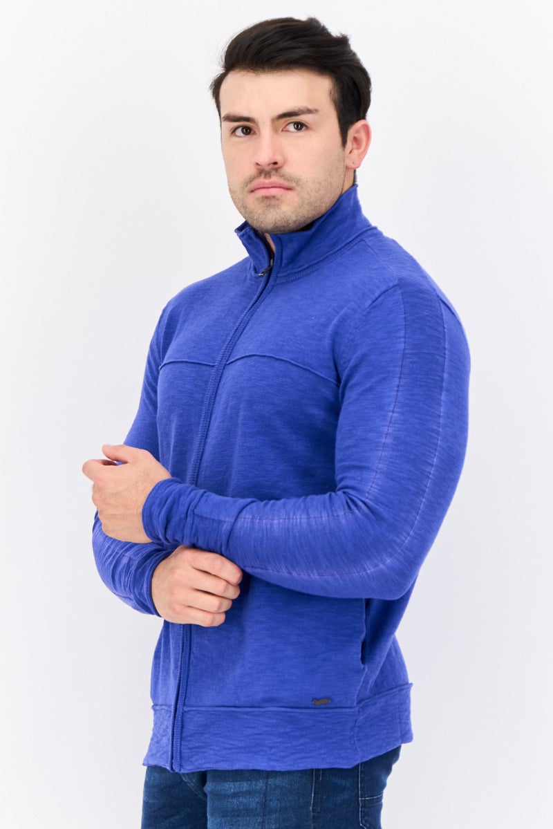 GAS Men Full Zipper Knitted Long Sleeve Sweatshirt, Blue - Image 4