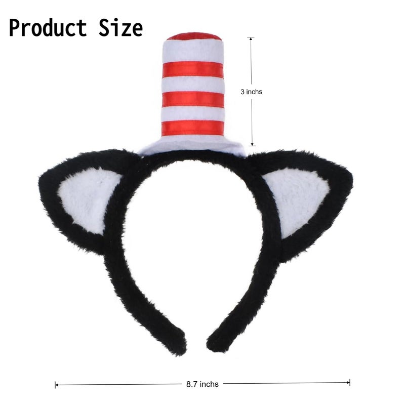DreamLily Cat Costume Accessory Set with Hat Headband, Red Bow Tie, 31-inch Black Tail, Halloween Dress Up Kit (Red and Black) - Image 2