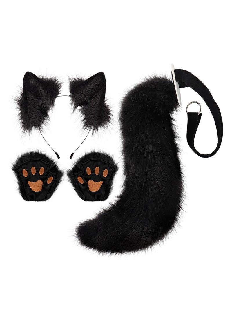 general Plush Ear Headband Furry Tail Set Adjustable Fasteners Faux Fur Wolf Fox Cat Ears Hair Clip