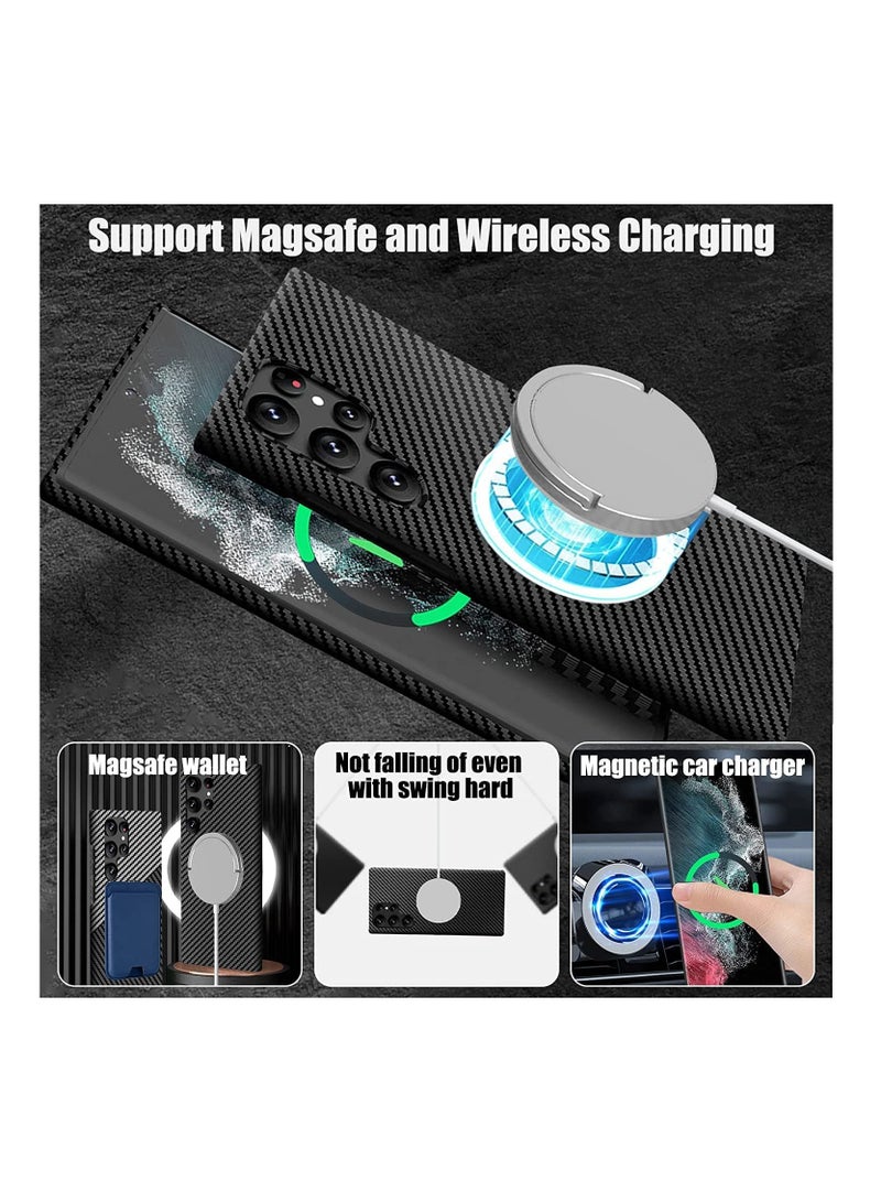 Anmi Case for Samsung Galaxy S22 Ultra, Compatible with [Mag-Safe], 600D Aramid Fiber Made Thin Case Drop Protection(Black) - Image 5