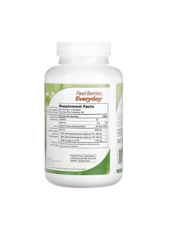 Zahler - Omega 3 PlatinumD Advanced Omega 3 Fish Oil  Vitamin D3 2000 mg 180 Softgels 1000 mg per Softgel - Image 1
