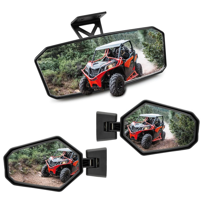 SAUTVS Adjustable Convex Center Rearview Mirror and Folding Side Rear View Mirrors Kit for CanAm Maverick Trail Sport Commander 20182025 Accessories 3PCS 715003639715003638
