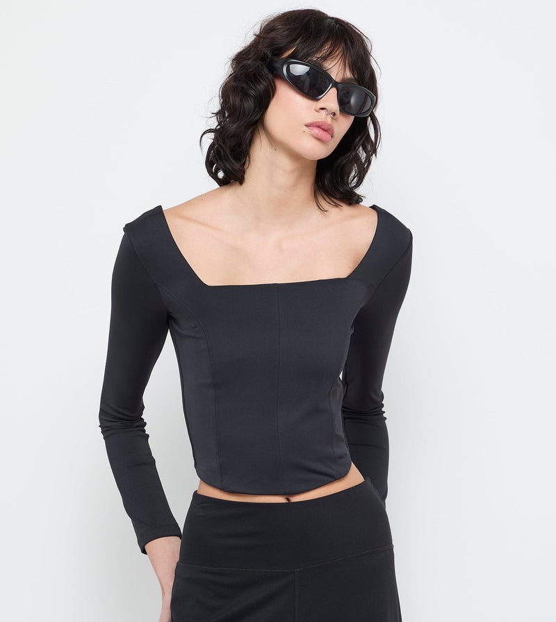 F5 Women's F5 Active Square Neck Long Crop Top - Image 1