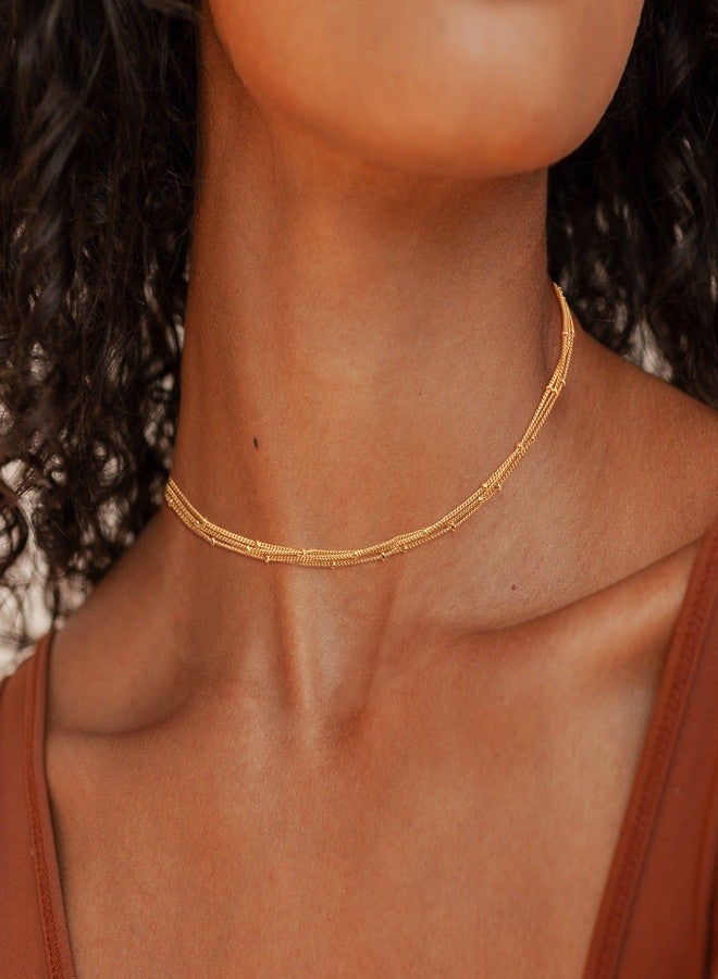 CHESKY 14k Gold Plated/Silver Plated Dainty Necklace for Women, Trendy Satellite Choker Necklace Thin Beaded Layered Choker Necklaces Discs Paperclip Chain Necklaces Womens Simple Jewelry, Brass, No - Image 3
