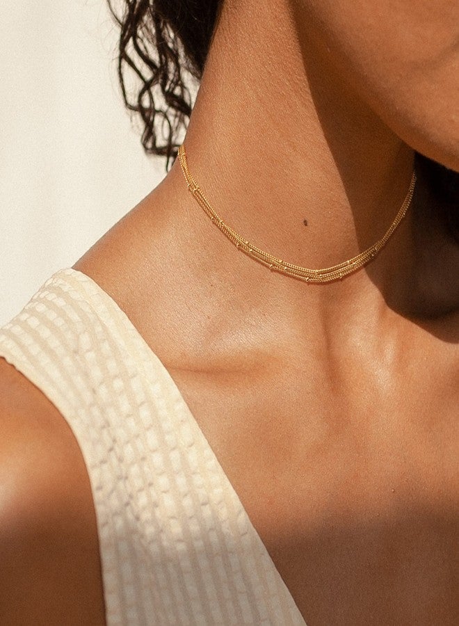 CHESKY 14k Gold Plated/Silver Plated Dainty Necklace for Women, Trendy Satellite Choker Necklace Thin Beaded Layered Choker Necklaces Discs Paperclip Chain Necklaces Womens Simple Jewelry, Brass, No - Image 2
