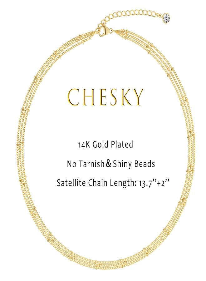 CHESKY 14k Gold Plated/Silver Plated Dainty Necklace for Women, Trendy Satellite Choker Necklace Thin Beaded Layered Choker Necklaces Discs Paperclip Chain Necklaces Womens Simple Jewelry, Brass, No - Image 5