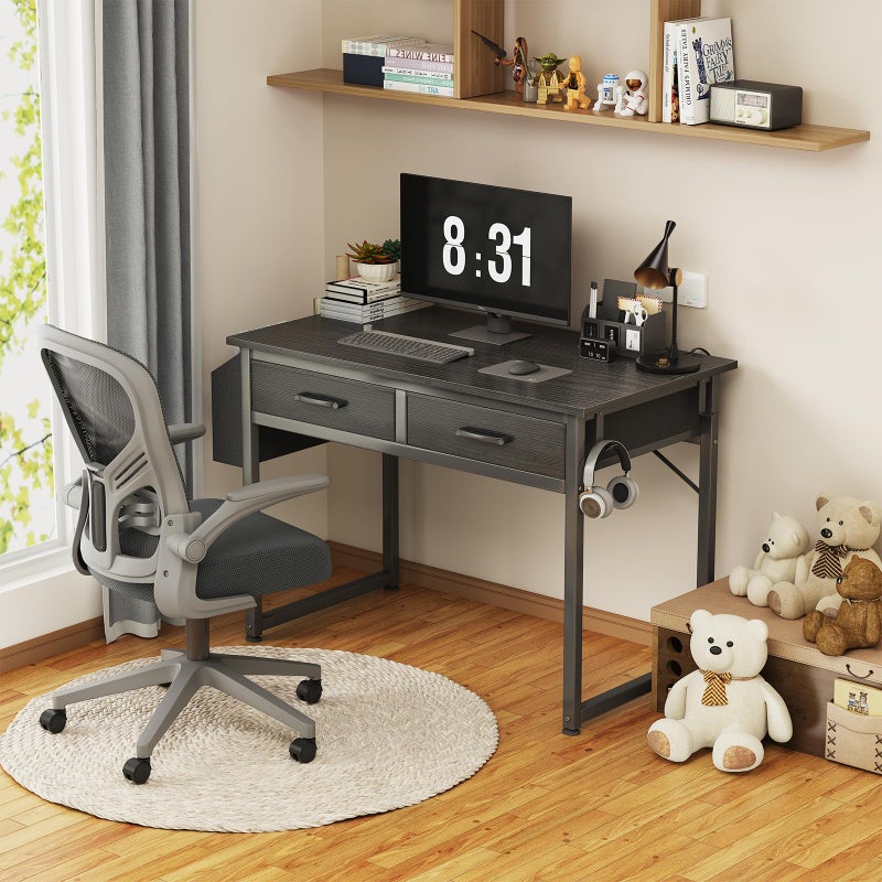 DLisiting Small Desk with Fabric Drawers for Bedroom, 32 Inch Gaming Desk with 2 Drawers for Small Space, Study Writing Table PC Desks, Black - Image 2