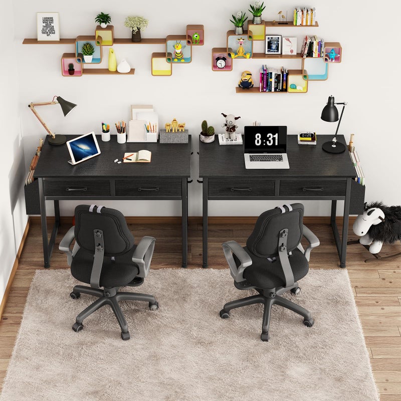 DLisiting Small Desk with Fabric Drawers for Bedroom, 32 Inch Gaming Desk with 2 Drawers for Small Space, Study Writing Table PC Desks, Black - Image 5