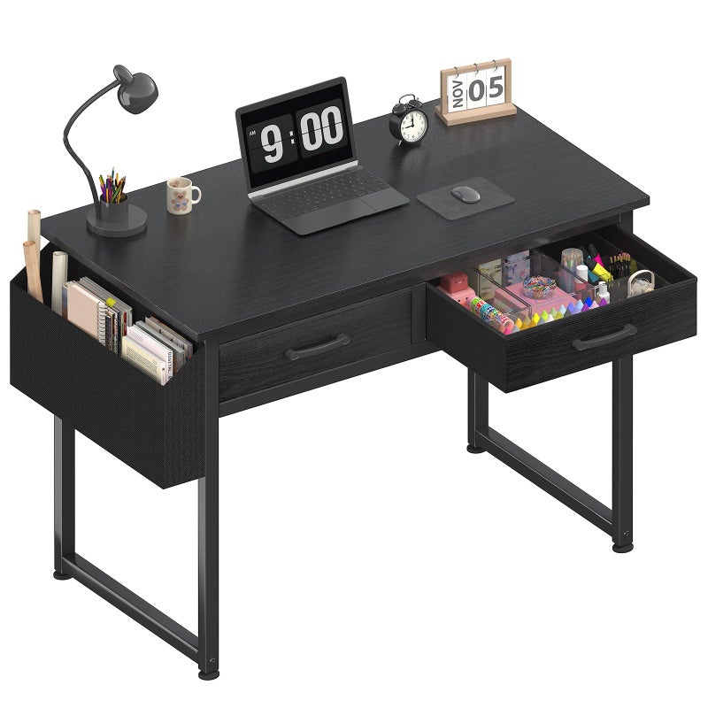 DLisiting Small Desk with Fabric Drawers for Bedroom, 32 Inch Gaming Desk with 2 Drawers for Small Space, Study Writing Table PC Desks, Black - Image 1