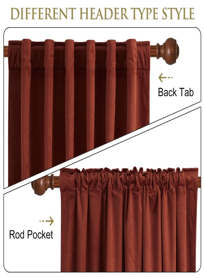 StangH Rust Velvet Curtains - Super Soft Luxury Retro Home Decor Bedroom Back Tab Thermal Insulated Window Drapes for Christmas Living Room Nursery Girls, W52 x L84 inches, 1 Panel - Image 2