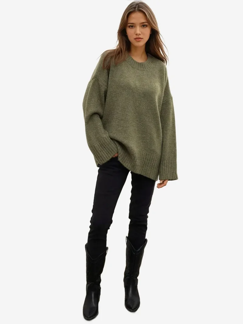 زوبعة كنزة صوفية سميكة بياقة دائرية