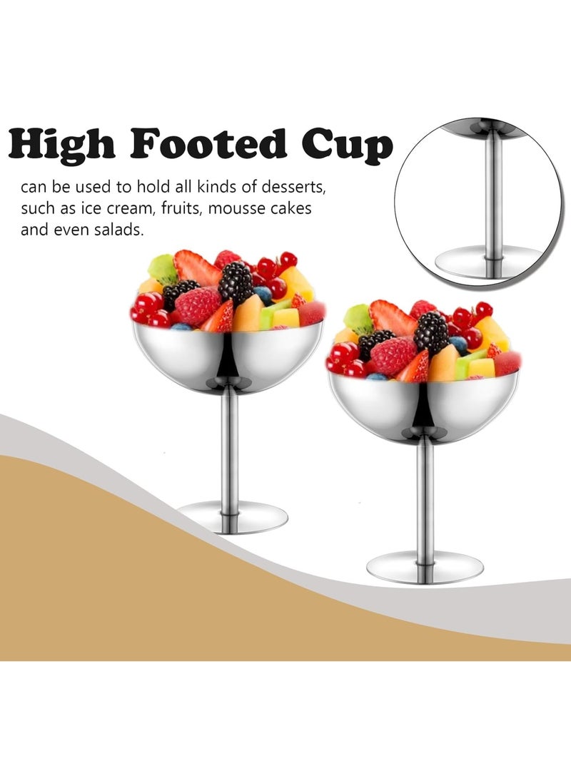 Bukela 2Pcs Ice Cream Bowls Stainless Steel Dessert Cups Reusable Footed Sundae Cups Ice Cream Cups for Dessert, Frozen Yogurt, Gelato, Birthday Party Decorations - Image 2