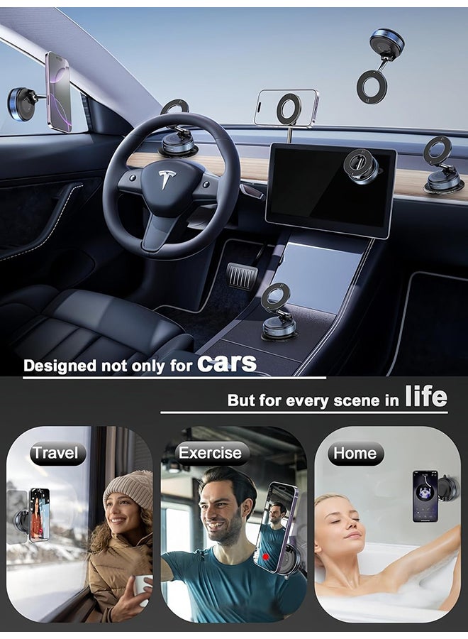 O Ozone 360° Magnetic Car Phone Holder – Dashboard & Windshield Mount with Strong Grip Suction Cup, Hands-Free Mobile Stand for Car, Office & Home Use- Black - Image 2