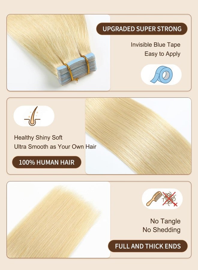 YILITE Tape in Hair Extensions Human Hair 24 inches 20pcs 50g Silky Straight Tape in Human Hair Extensions #613 Bleach Blonde(24Inch 613) - Image 2