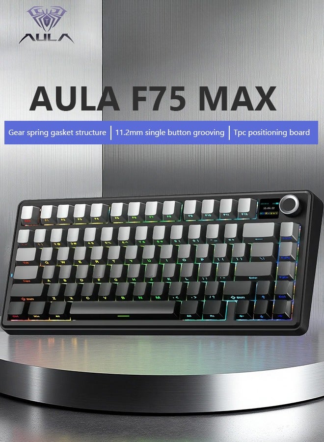 AULA F75 MAX Wireless Mechanical Keyboard with TFT Screen Knob 75% ANSI Layout Wired/Bluetooth/2.4G E-sports Gaming Keyboard(Black Gradient)  - Image 1