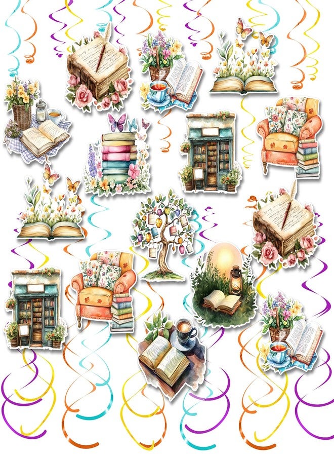 كينيانكو 30 قطعة من زينة الحفلات المعلقة ذات الطابع الكتابي، ديكور حفلات الكتب الكلاسيكية، زينة سقفية لمحبي القراءة، زينة لنادي الكتاب، لافتة كتاب، لوازم مكتبة لمحبي القراءة، مستلزمات حفلات أعياد الميلاد وحفلات استقبال المولود الجديد وحفلات القراءة - Image 1
