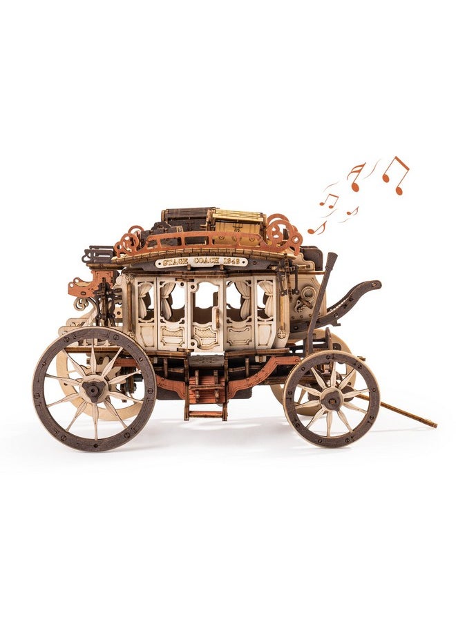 Robotime ROBOTIME Stagecoach Wooden Music Box Puzzle AMKA1, Valentines Day Gift 3D Wooden Puzzles for Adults, Mechanical 3D Model to Build, Birthday Anniversary Day Gift Hobby STEM Kits  - Image 1