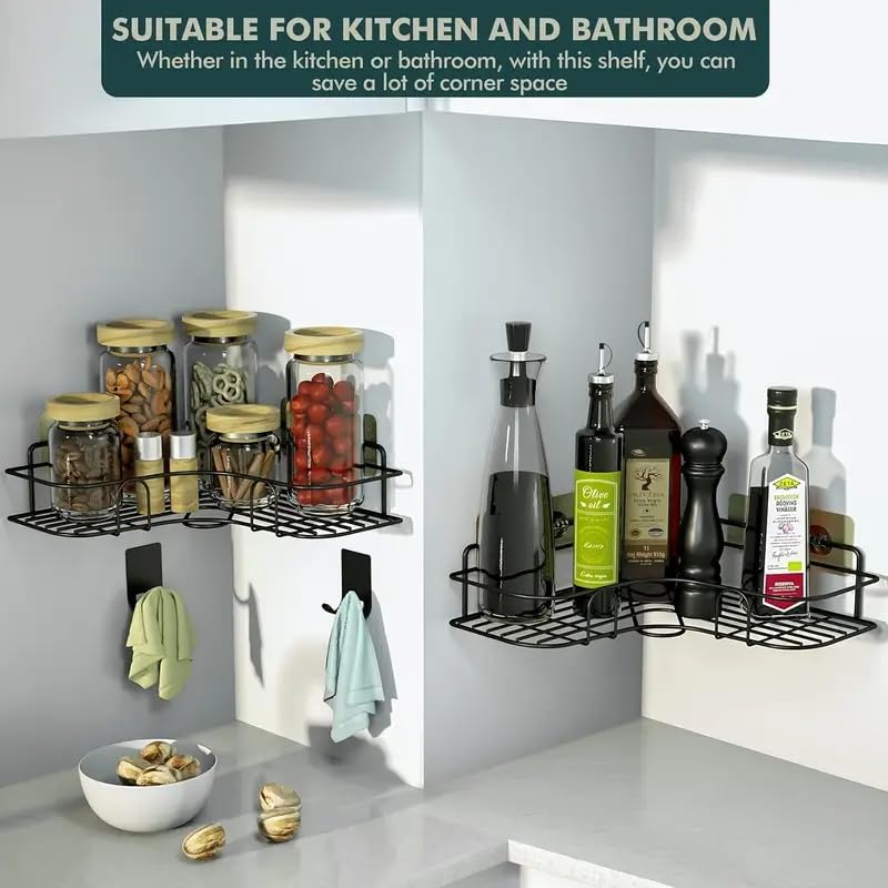 KYMIO Stainless Steel Wall Mounted Bathroom Corner Shelf Organizer Storage Hanging Shower Caddy Corner Self-Adhesive Soap Holder (Pack of 3) - Image 5