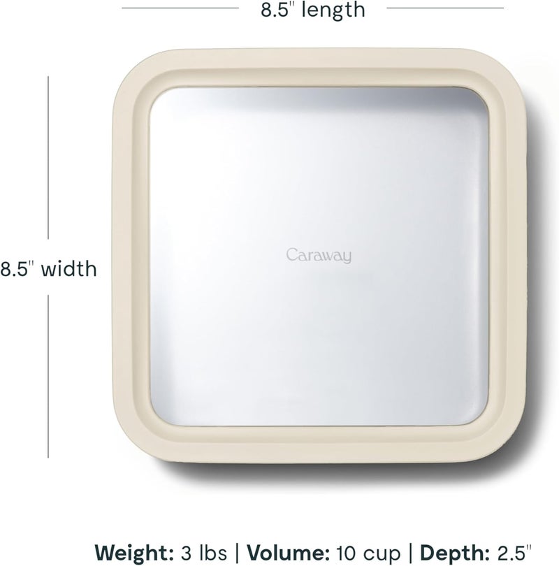 CARAWAY Glass Food Storage, 10 Cup Glass Container,Ceramic Coated Food Container,Easy to Store, Non Toxic, Non Stick Lunch Box Container with Glass Lids. Dishwasher, Oven,Square Shape,Cream - Image 3