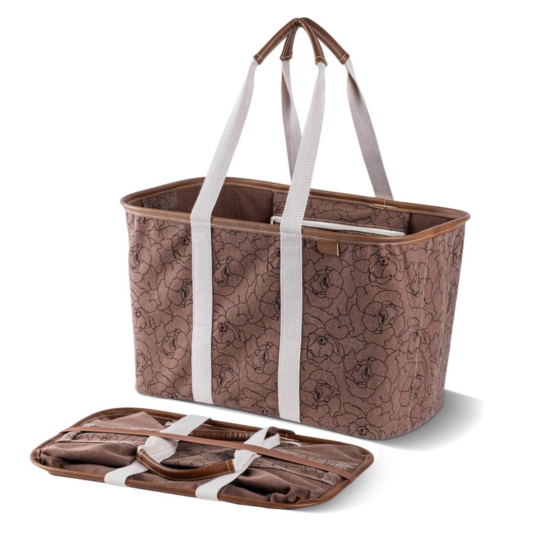 CleverMade Collapsible LUXE Tote - Peony 1 Pack 30L / 8 Gal - Reusable Utility Grocery Shopping Storage Bag Organizer with Handles Reinforced Bottom - Image 1