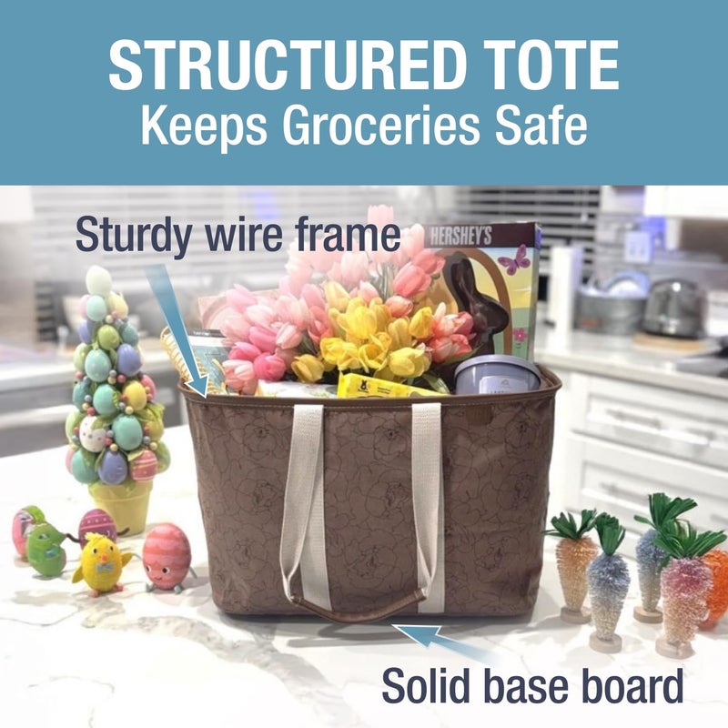 CleverMade Collapsible LUXE Tote - Peony 1 Pack 30L / 8 Gal - Reusable Utility Grocery Shopping Storage Bag Organizer with Handles Reinforced Bottom - Image 3