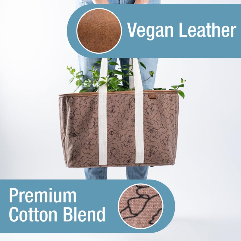 CleverMade Collapsible LUXE Tote - Peony 1 Pack 30L / 8 Gal - Reusable Utility Grocery Shopping Storage Bag Organizer with Handles Reinforced Bottom - Image 5