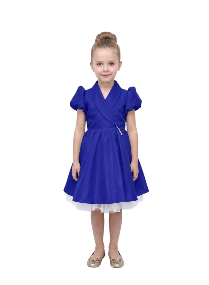 بيداني Short Puff Sleeve Birthday Frock - Royal Blue