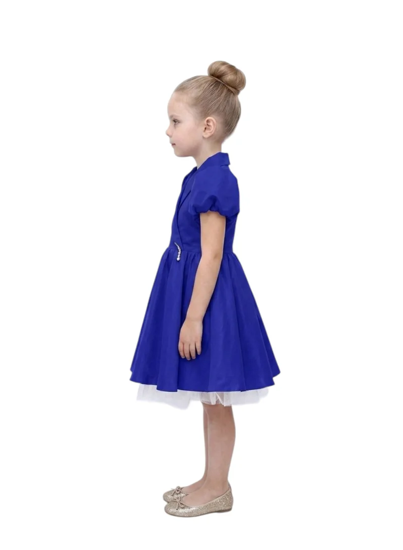 بيداني Short Puff Sleeve Birthday Frock - Royal Blue