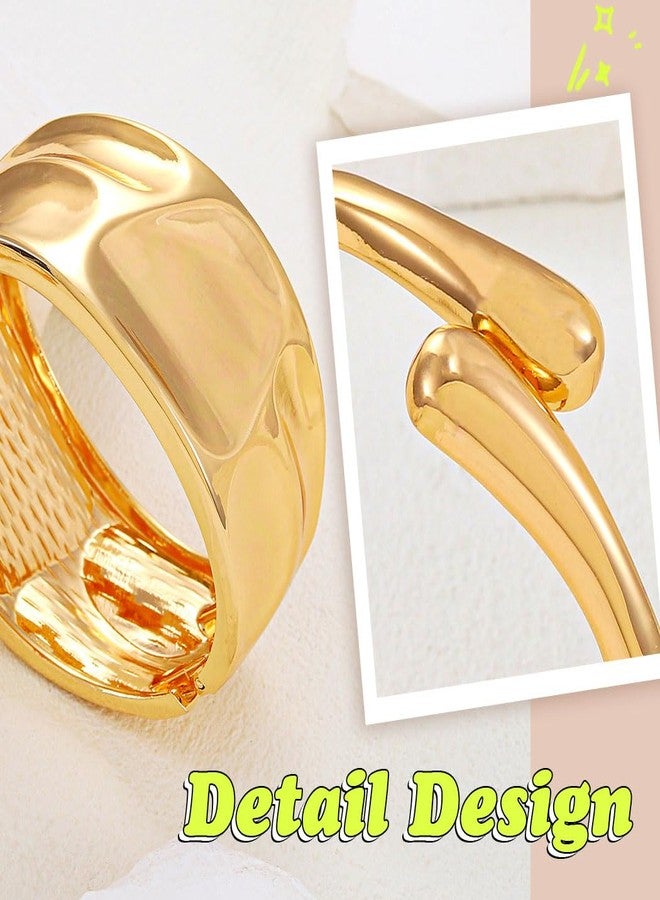 ACEDRE 2PCS Gold Cuff Bangle Bracelet Set Statement Wide Open Jewelry Sets for Women - Image 4