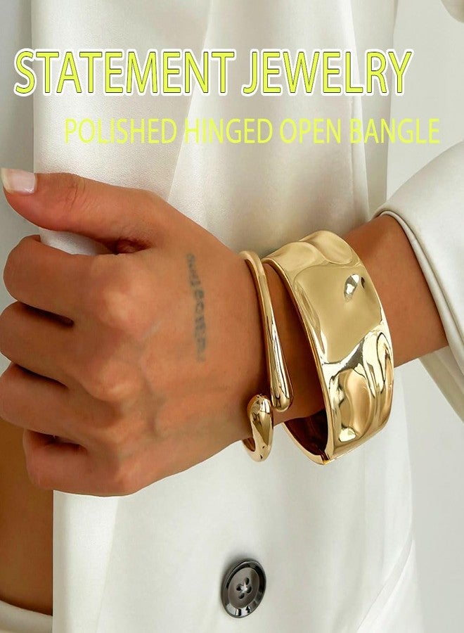 ACEDRE 2PCS Gold Cuff Bangle Bracelet Set Statement Wide Open Jewelry Sets for Women - Image 5