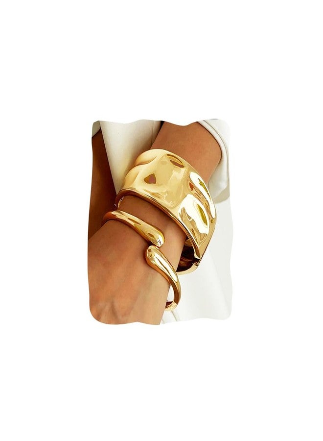 ACEDRE 2PCS Gold Cuff Bangle Bracelet Set Statement Wide Open Jewelry Sets for Women - Image 1