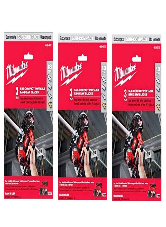 ميلواكي شفرات منشار شريطي محمولة صغيرة الحجم من ميلووكي 48-39-0572، مقاس 27 بوصة، 18 سنًا في البوصة، 3 شفرات في العبوة (9 شفرات إجمالاً) - Image 1