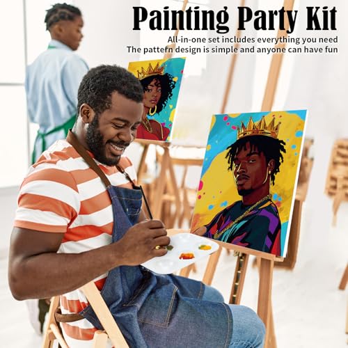 Nuberlic 2 Packs Sip and Paint for Adults Urban King and Queen Pre Drawn Canvas Paint Kits for Two Couples Valentines Day Date Night Party Supplies 8x10 inch - Image 4